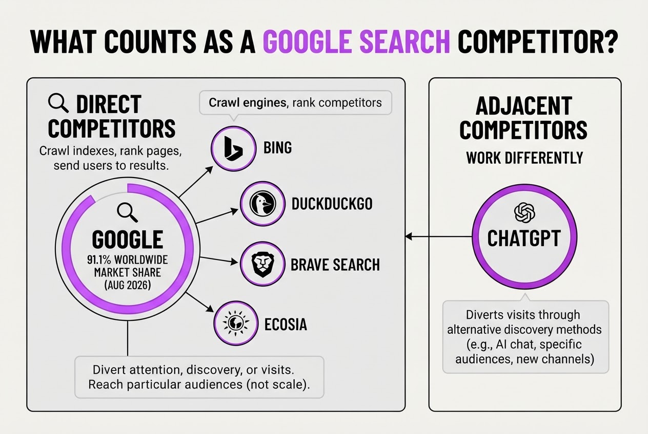 What Counts as a Google Search Competitor, covering distinguish direct search-engine competitors from adjacent.