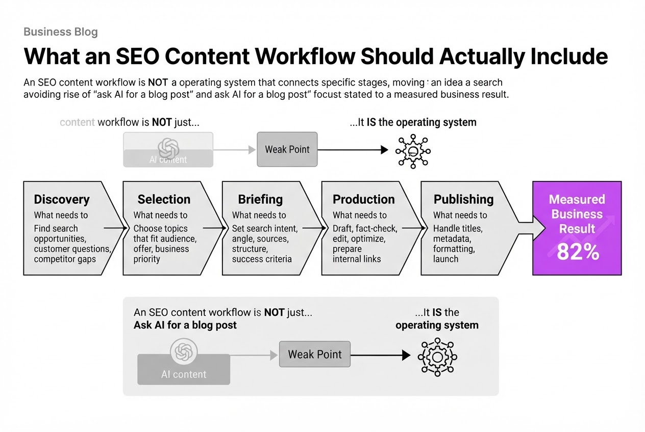 What an SEO Content Workflow Should Actually Include, covering map the full lifecycle opportunity discovery.