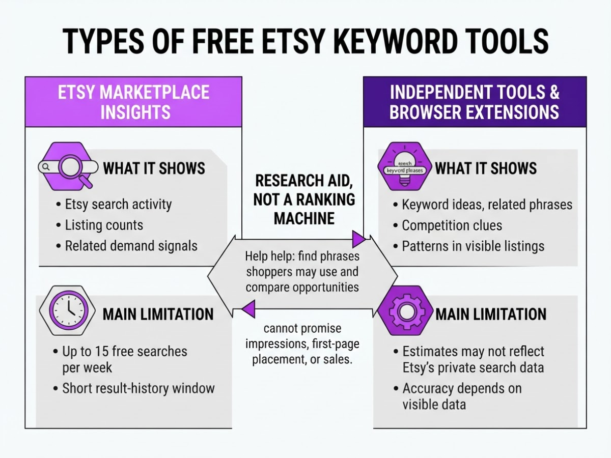 What Counts as a Free Etsy Keyword Tool, covering distinguish etsy s official marketplace insights.