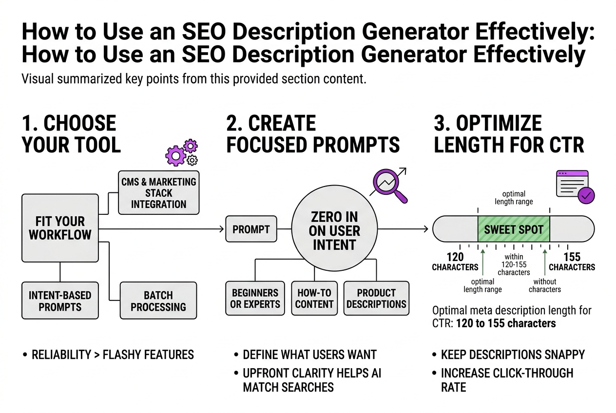 How to Use an SEO Description Generator Effectively, covering select the right ai tool based.