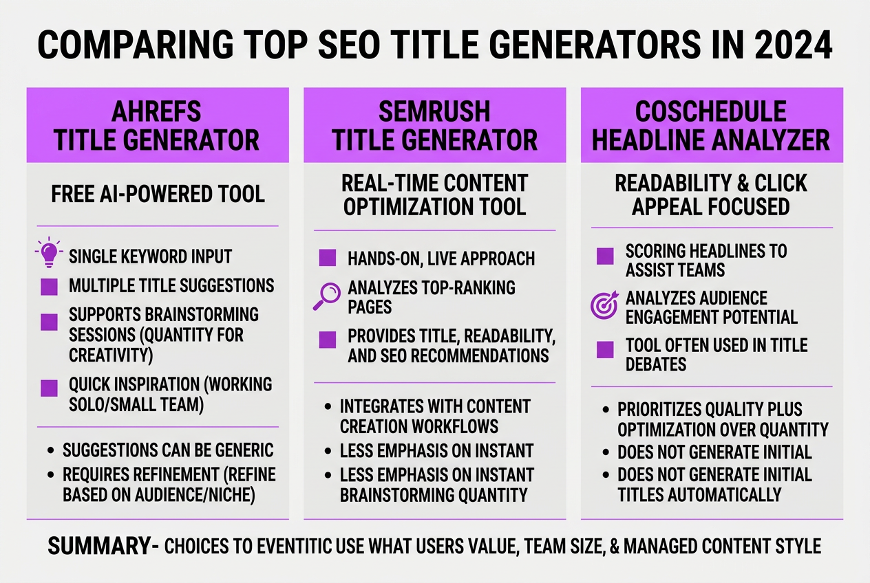 Comparing Top SEO Title Generators in 2024, covering overview of ahrefs title generator and.