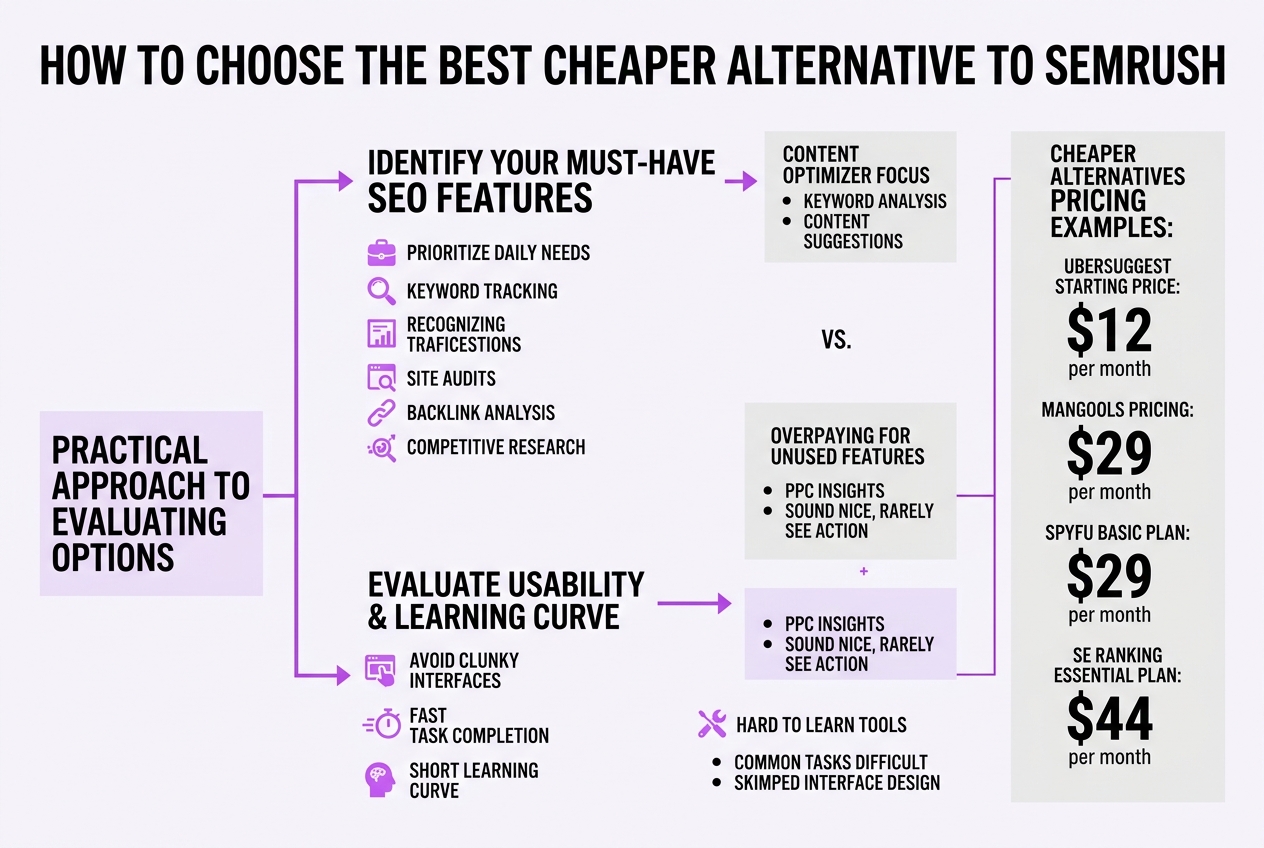 How to Choose the Best Cheaper Alternative to Semrush, covering identify essential seo features your business.
