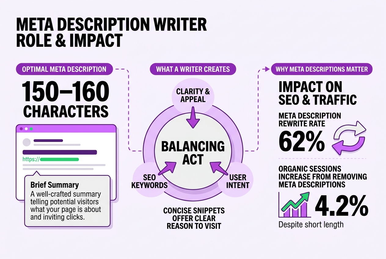 What Is a Meta Description Writer and Why It Matters, covering define meta description and its role.
