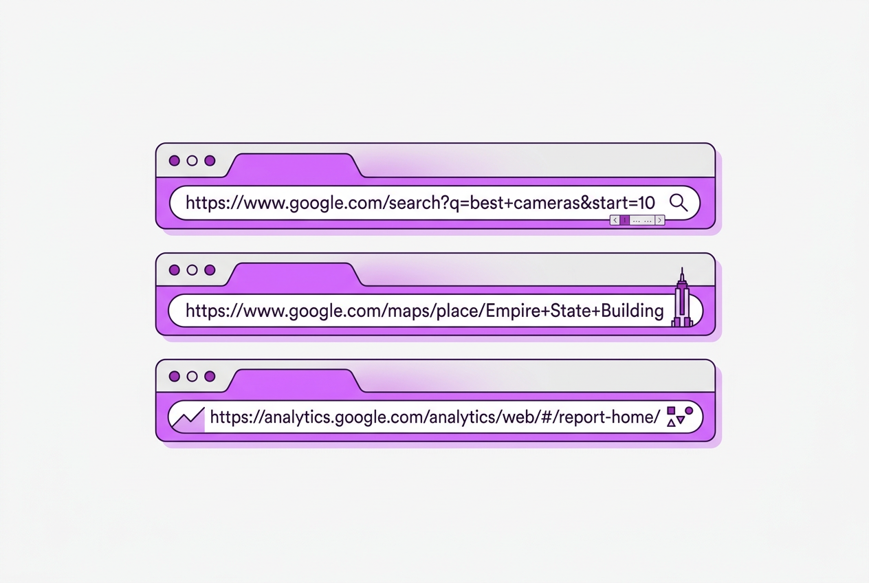 Common Google URL Formats and What They Mean, covering break down typical google url examples.