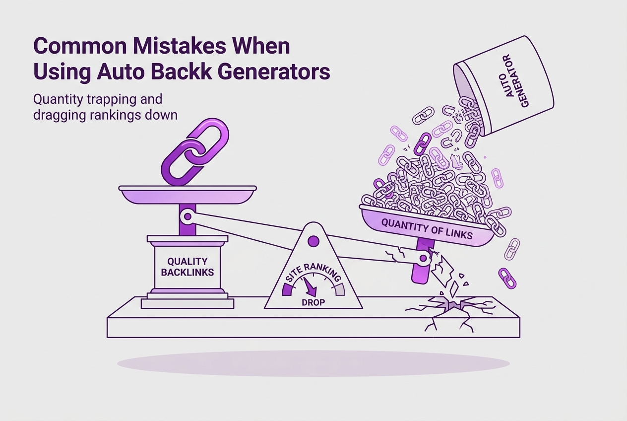 Common Mistakes When Using Auto Backlink Generators, covering relying solely on quantity over quality.