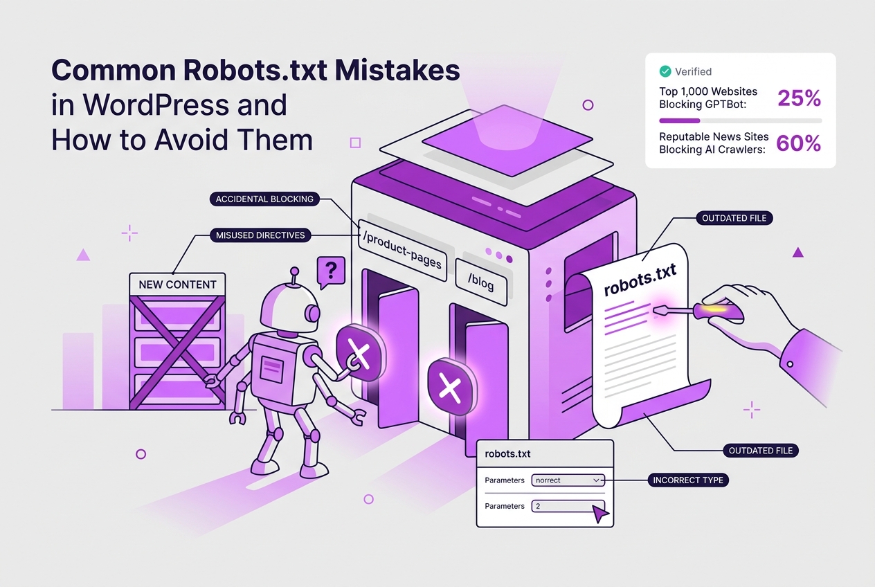 Common Robots.txt Mistakes in WordPress and How to Avoid Them, covering accidentally blocking important pages or bots.