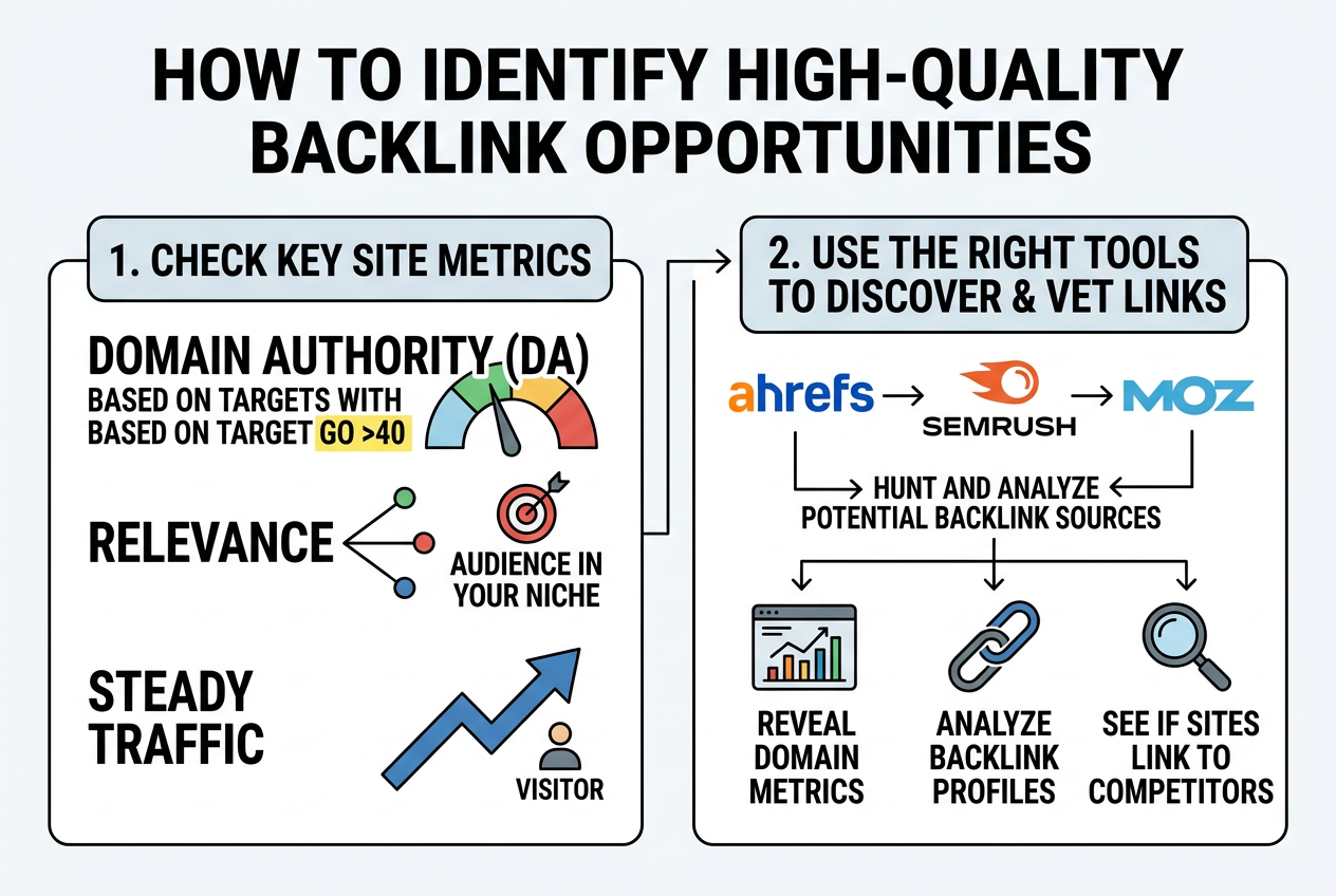 How to Identify High-Quality Backlink Opportunities, covering criteria to assess backlink quality domain.