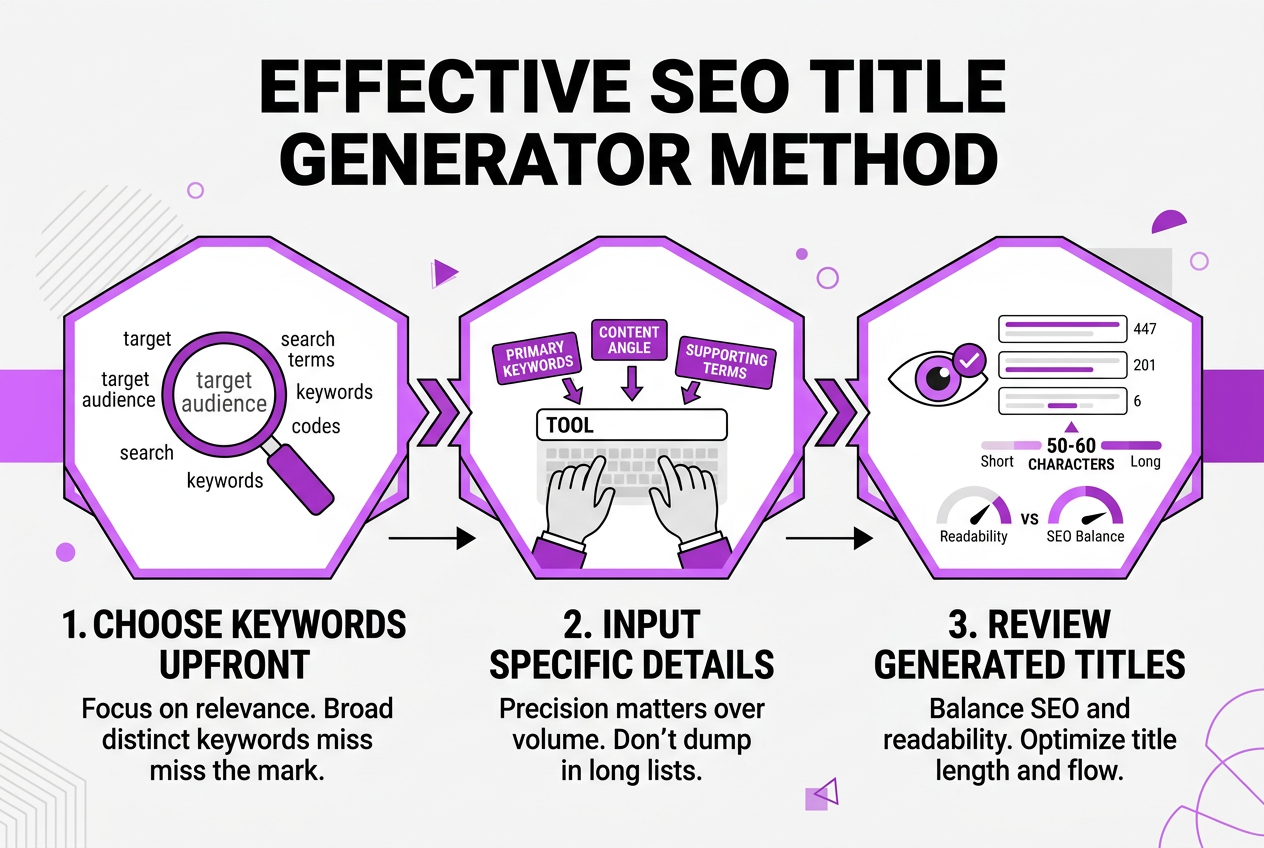 How to Use an SEO Title Generator Effectively, covering choose relevant keywords before generating titles.