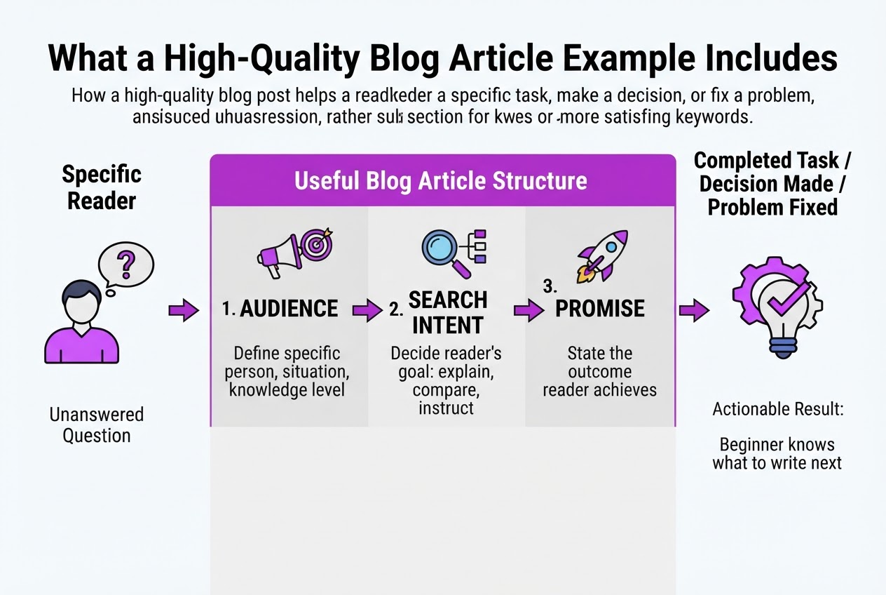 What a High-Quality Blog Article Example Includes, covering explain the difference between a blog.