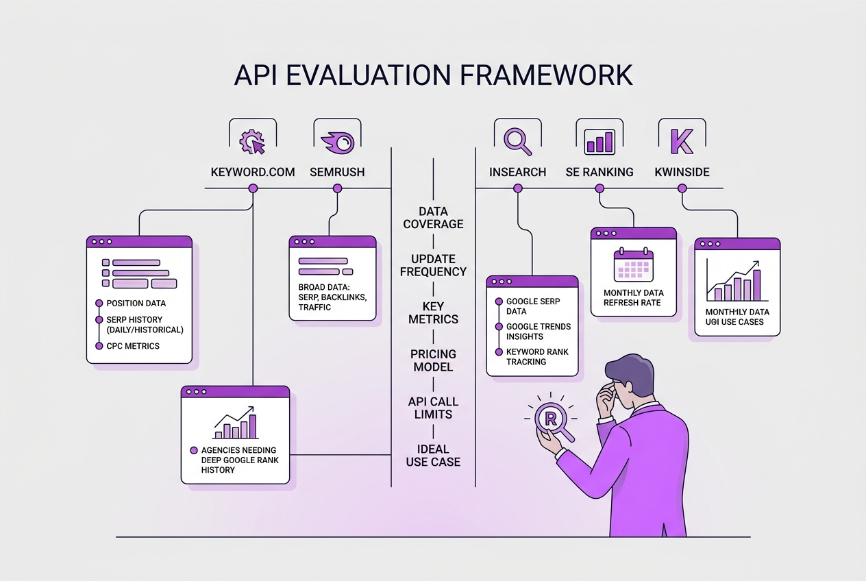 Comparison of Leading Keyword Ranking APIs in the Market, covering review features of keyword com semrush.
