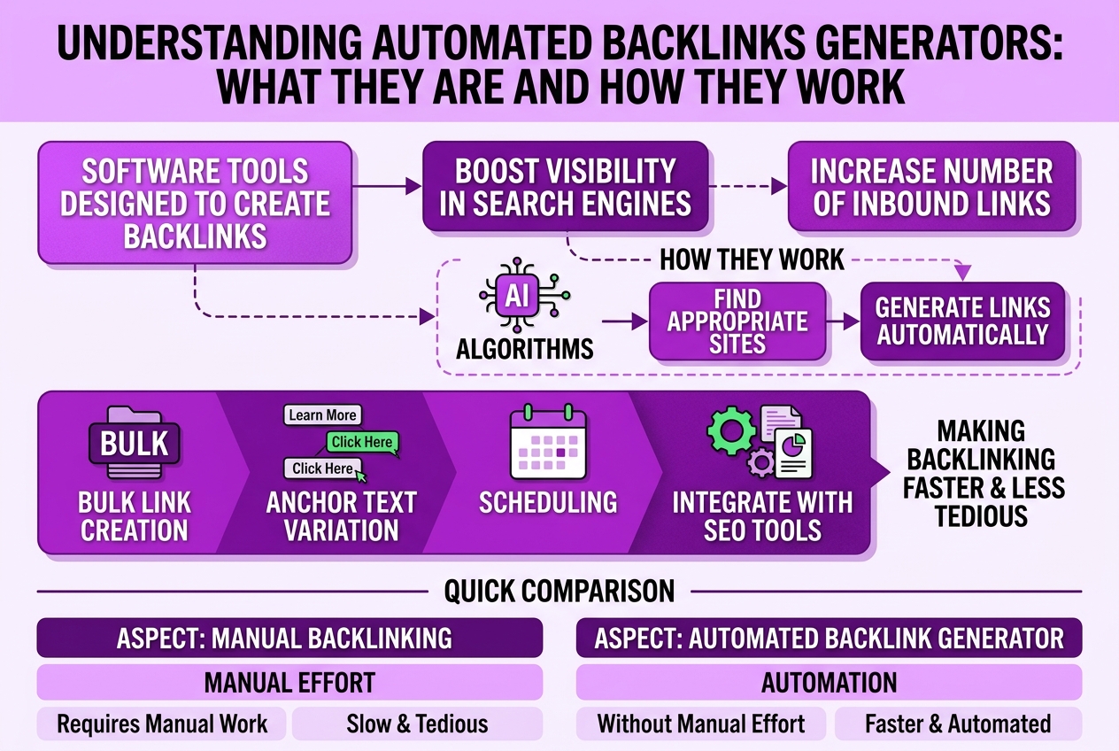 Understanding Automated Backlinks Generators: What They Are and How They Work, covering define automated backlinks generators and their.