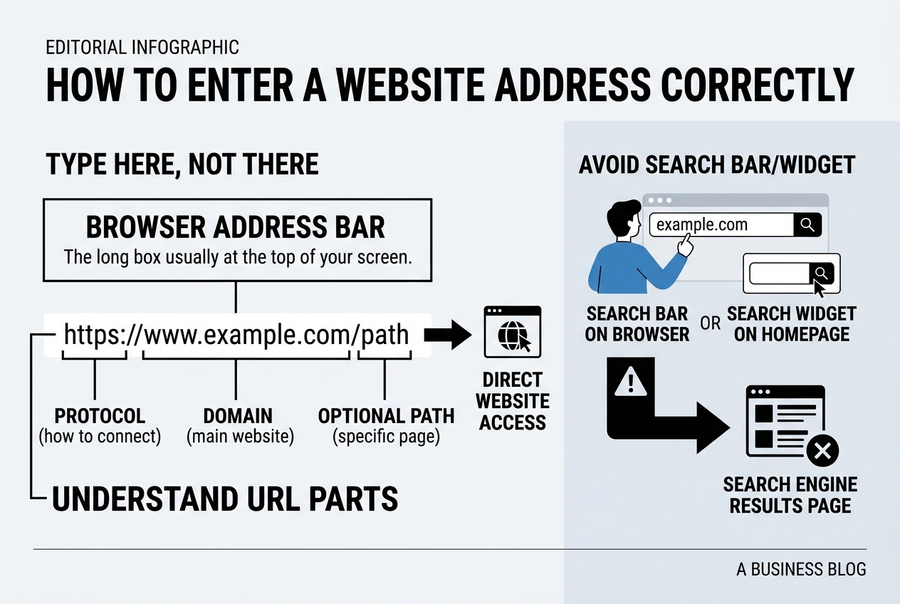 How to Enter a Website Address Correctly, covering using the browser address bar.