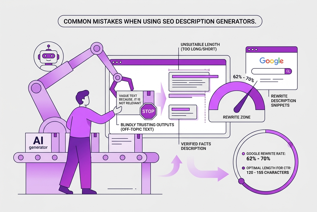 Common Mistakes When Using SEO Description Generators, covering over-relying on ai without human review.